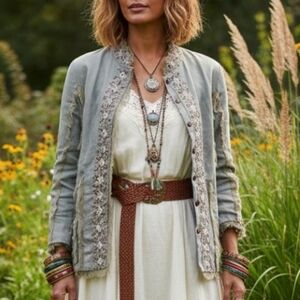 April Cornell Statement Jacket Boho Artsy Size M Green